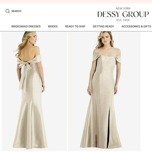 Alfred Sung Off The Shoulder Bow Back Satin Trumpet Gown Champagne Size 2